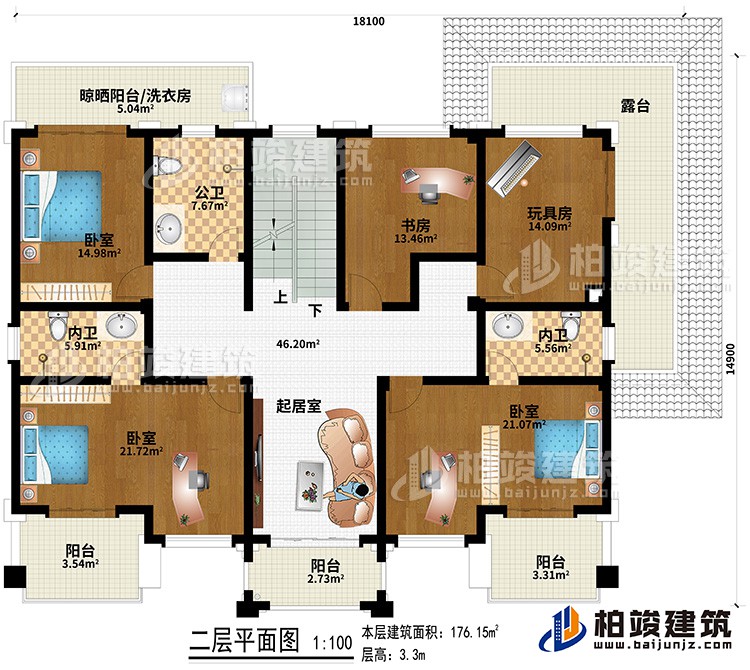 新款农村四层别墅设计图纸及效果图，外立面清新别致BZ412-新中式风格