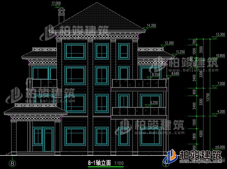 新款农村四层别墅设计图纸及效果图，外立面清新别致BZ412-新中式风格