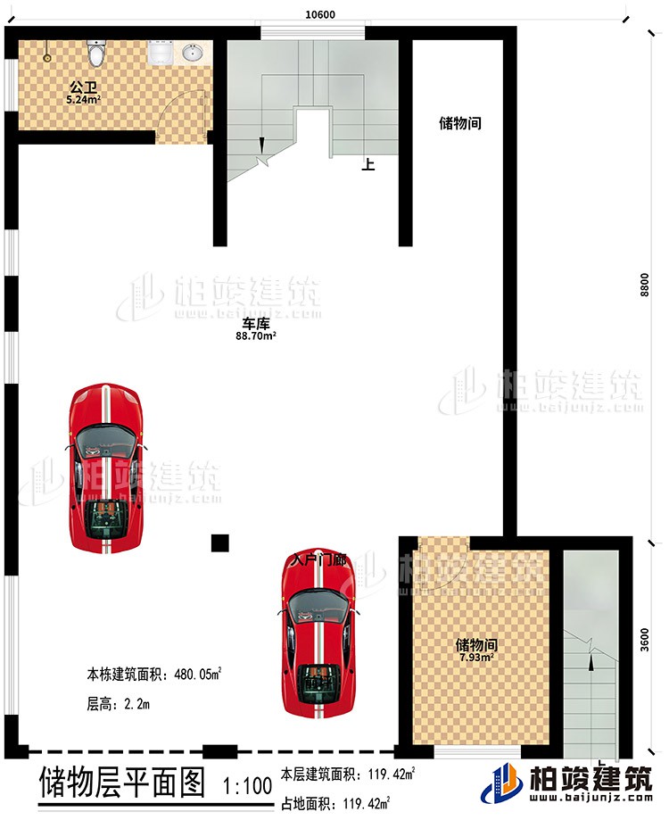 地下室：2储物间、公卫、车库